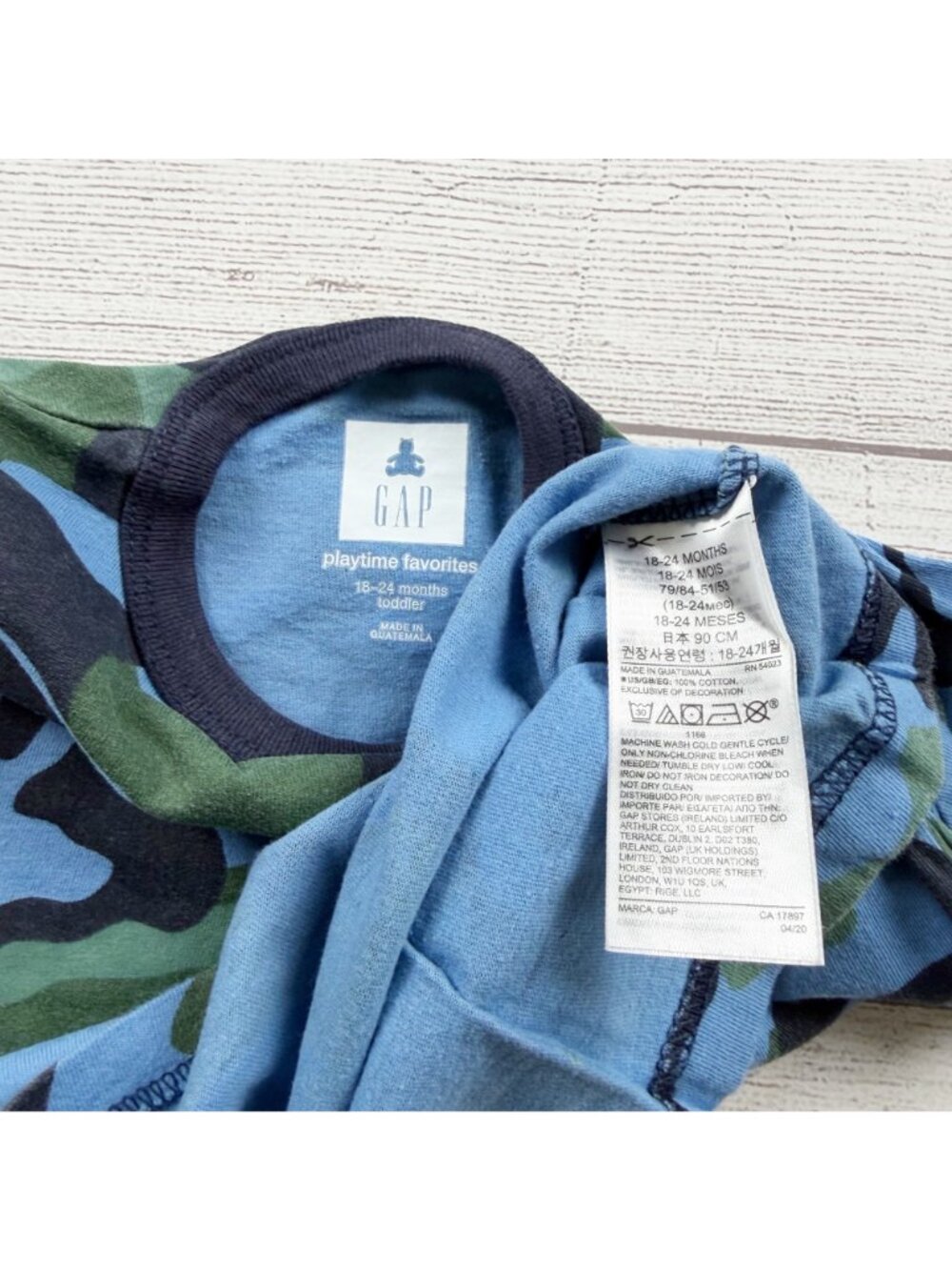 Gap Toddler Camo Long Sleeve Shirt Green Blue Crewneck 18-24 Months - Picture 2 of 3